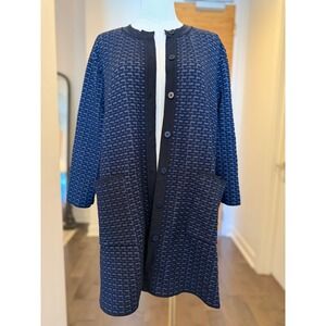 COS Navy Blue Black Textured Trapeze Long Cardigan Heavy Button Geometric Medium